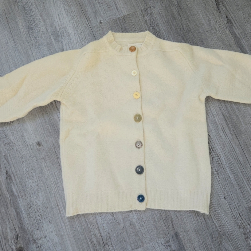 Child's sweater/cardigan cream with buttons handmade from repurposed materials
